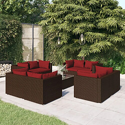 vidaXL Salon de jardin 9 pcs avec coussins résine tressée marron