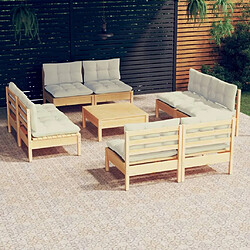 Maison Chic Salon de jardin 9 pcs + coussins - Mobilier/Meubles de jardin - Table et chaises d'extérieur crème bois de pin -MN65743