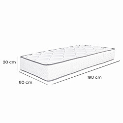 Visiodirect Matelas réversible ROMA, 90x190 cm, en mousse Memosoft100 à mémoire de forme et indépendance du couchage, épaisseur 20cm