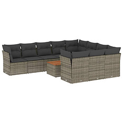 vidaXL Salon de jardin 11 pcs avec coussins gris résine tressée