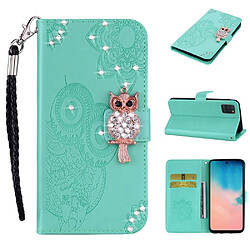 Etui en PU décor de strass imprimé hibou vert pour votre Samsung Galaxy A31