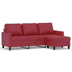 vidaXL Canapé à 3 places repose-pieds Rouge bordeaux 180 cm Similicuir