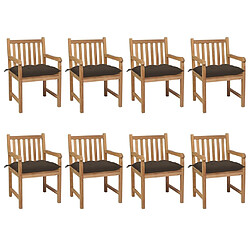 vidaXL Chaises de jardin lot de 8 avec coussins taupe Bois teck solide