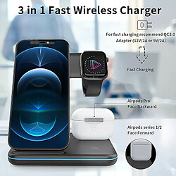 Chrono Chargeur sans fil, support de chargeur sans fil Qi Fast 15W pour iPhone 12 Pro Max/iPhone 12 Pro/iPhone 12/11/X/XS Max, Huawei P30 Pro, Samsung S21/Note 20/S20, Apple Watch, AirPods Pro,(noir)