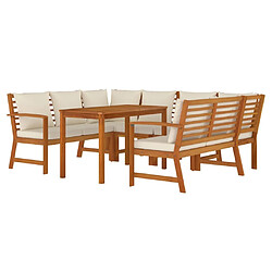 Avis Maison Chic Ensemble à manger d'extérieur 7 pcs avec coussins,Salon de jardin,Mobilier de jardin Bois acacia -GKD833920