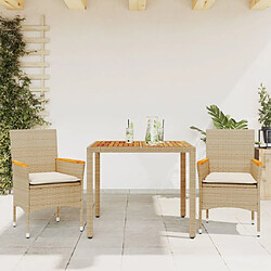 vidaXL Ensemble à manger de jardin et coussins 3pcs beige rotin acacia