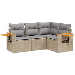 vidaXL Salon de jardin avec coussins 4 pcs beige résine tressée