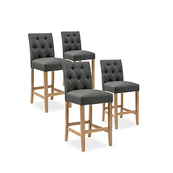 NC Lot de 4 chaises de bar en bois Gaya tissu Gris - H65cm