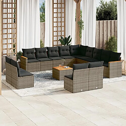 Maison Chic Salon de jardin avec coussins 14 pcs | Ensemble de Table et chaises | Mobilier d'Extérieur gris résine tressée -GKD92663