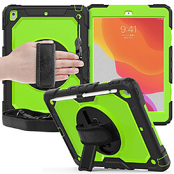 Wewoo Housse Étui Coque Pour iPad 10.2 Gel de silice coloré antichoc + de protection PC avec support et bandoulière et et fente stylo Noir + Vert pas cher