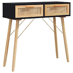 vidaXL Table console Noir 80x30x75 cm Bois massif pin /rotin naturel