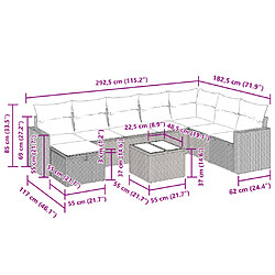 vidaXL Salon de jardin 9 pcs avec coussins noir résine tressée pas cher