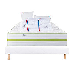 LUXURY LITERIE Ensemble matelas Rêverie 140x200 cm + sommier blanc ep 13cm + 2 oreillers + couette