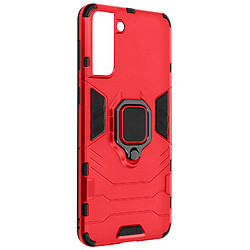 Avizar Coque Samsung Galaxy S21 Hybride Antichoc Bague Métallique Support Vidéo rouge