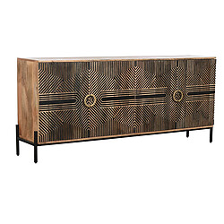 Pegane Buffet, meuble de rangement en bois coloris naturel, noir - longueur 180 x profondeur 40 x Hauteur 80 cm