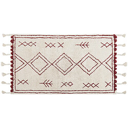 Beliani Tapis en coton blanc et rouge 80 x 150 cm KENITRA