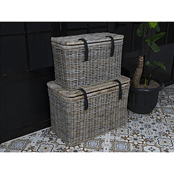 Vente-Unique Lot de 2 malles en kubu NEFTA - L80 x P45 x H55 cm et L70 x P35 x H45 cm - Gris naturel