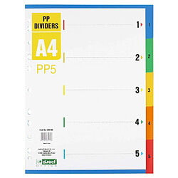 D.RECT Intercalaires pour A4, PP5, 5 intercalaires, onglets à anneaux, onglets avec impression de chiffres 1-5, multicolore, séparateur de couleur en polypropylène, polypropylène