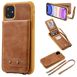 Wewoo Coque Pour iPhone 11 Vertical Flip Wallet Couverture arrière antichoc Étui de protection avec support et fentes cartes et lanière et cadres photo Marron