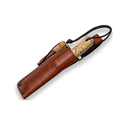 Couteau de chasse sportive Joker "Ember Scandi" CL122-P, avec étui en cuir avec silex inclus, lame de 10,5 cm, Outil de pêche, de chasse, de camping et de trekking