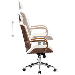 Acheter Helloshop26 Chaise fauteuil siège de bureau informatique étude avec appuie-tête similicuir et bois crème 02_0023984