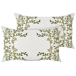 Beliani Lot de 2 coussins ZALEYA Coton 30 x 50 cm Floral Blanc