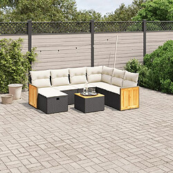 Maison Chic Ensemble Tables et chaises d'extérieur 8 pcs avec coussins,Salon de jardin noir résine tressée -GKD912835