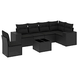 vidaXL Salon de jardin 7 pcs avec coussins noir résine tressée