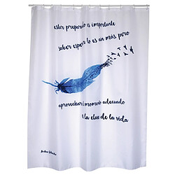 MSV Rideau de douche Polyester PLUMA 180x200cm QUALITÉ PREMIUM Blanc & Bleu - Anneaux inclus