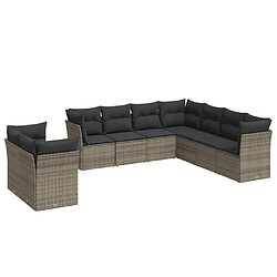 Maison Chic Salon de jardin 9 pcs avec coussins | Ensemble de Table et chaises | Mobilier d'Extérieur gris résine tressée -GKD33311