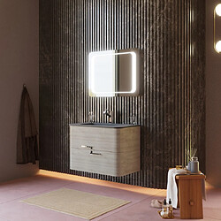 Kiamami Valentina MEUBLE SALLE DE BAIN MURAL 80CM CHÊNE ARCTIQUE ET RÉSINE NOIRE LAVABO | HOLLYWOOD