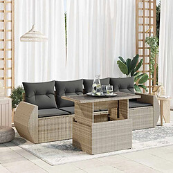 vidaXL Salon de jardin 5 pcs avec coussins gris clair résine tressée