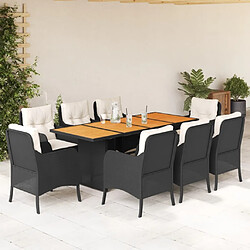 Maison Chic Ensemble à manger d'extérieur 9 pcs avec coussins,Salon de jardin noir résine tressée -GKD867036