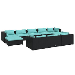 Maison Chic Salon de jardin 10 pcs + coussins - Mobilier/Meubles de jardin - Table et chaises d'extérieur Noir Résine tressée -MN20117