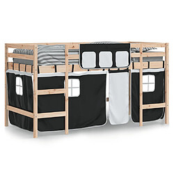 Avis Vidaxl Lit mezzanine enfants et rideaux blanc/noir 90x200cm pin massif