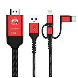 Universal 3 Adaptateur TV pour amplificateur Android avec câble USB type C vers HDMI 1080P à 1 MHL; IOS (rouge) 