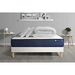 ACTISOM Pack prêt à dormir matelas ACTIMEMO LIFE 200x200 Mémoire de forme 5zones de confort + sommier KIT blanc + 2oreillers +couette