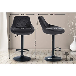 Decoshop26 Set de 2 tabourets de bar coutures décoratives losanges assise en velours gris foncé et cadre en métal noir TDB10777