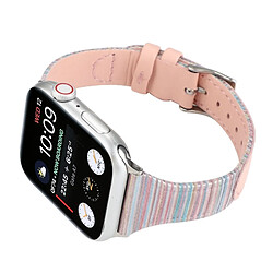 Avis Wewoo Pour Apple Watch Series 5 & 4 44mm / 3 & 2 & 1 42mm Stitching Stripes Bracelet en cuir véritable rose