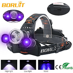 Universal Lampe frontale violette à LED 6000LM XM T6 + 2 * XPE 395nm Lampe frontale 3 mode Chargeur USB Lampe frontale violette Recherche Pêche | Lampe frontale Lampe frontale | Lampe frontale Lampe