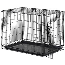 Pawhut Cage caisse de transport pliante pour chien en métal noir 91 x 61 x 67 cm