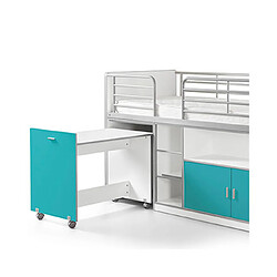 Avis Mes Lit combiné 90x200 cm avec bureau et rangements turquoise - ASSIA