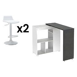 Vente-Unique Ensemble "Mange debout" : Meuble de bar SATURNE + 2 tabourets de bar CALAS - Blanc et béton