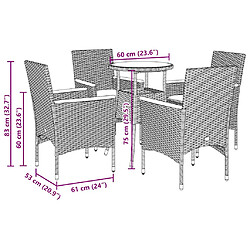 vidaXL Ensemble à manger de jardin et coussins 5 pcs noir rotin acacia pas cher