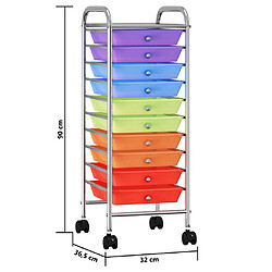 vidaXL Chariot de rangement mobile à 10 tiroirs Multicolore Plastique pas cher