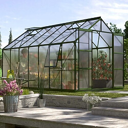 Vitavia Serre de jardin en polycarbonate 4 mm et aluminium vert emeraude avec embase Jupiter Longueur de 445 cm.