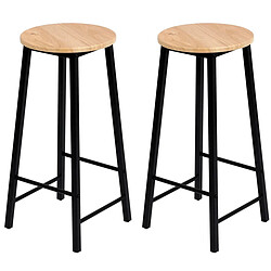 Lot de 2 tabourets de bar en bois avec struture en métal noir repose-pieds D30*H70 cm+Urban Living Lot de 2 tabourets de bar en bois avec struture en métal noir repose-pieds D30*H70 cm+Bois