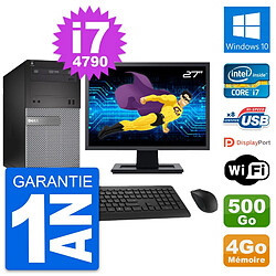 PC Tour Dell 3020 Ecran 27" Intel i7-4790 RAM 4Go Disque 500Go Windows 10 Wifi - Occasion