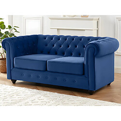 Avis Vente-Unique Canapés 3 places 2 places et un fauteuil CHESTERFIELD - Velours bleu roi