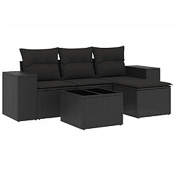 vidaXL Salon de jardin 5 pcs avec coussins noir résine tressée